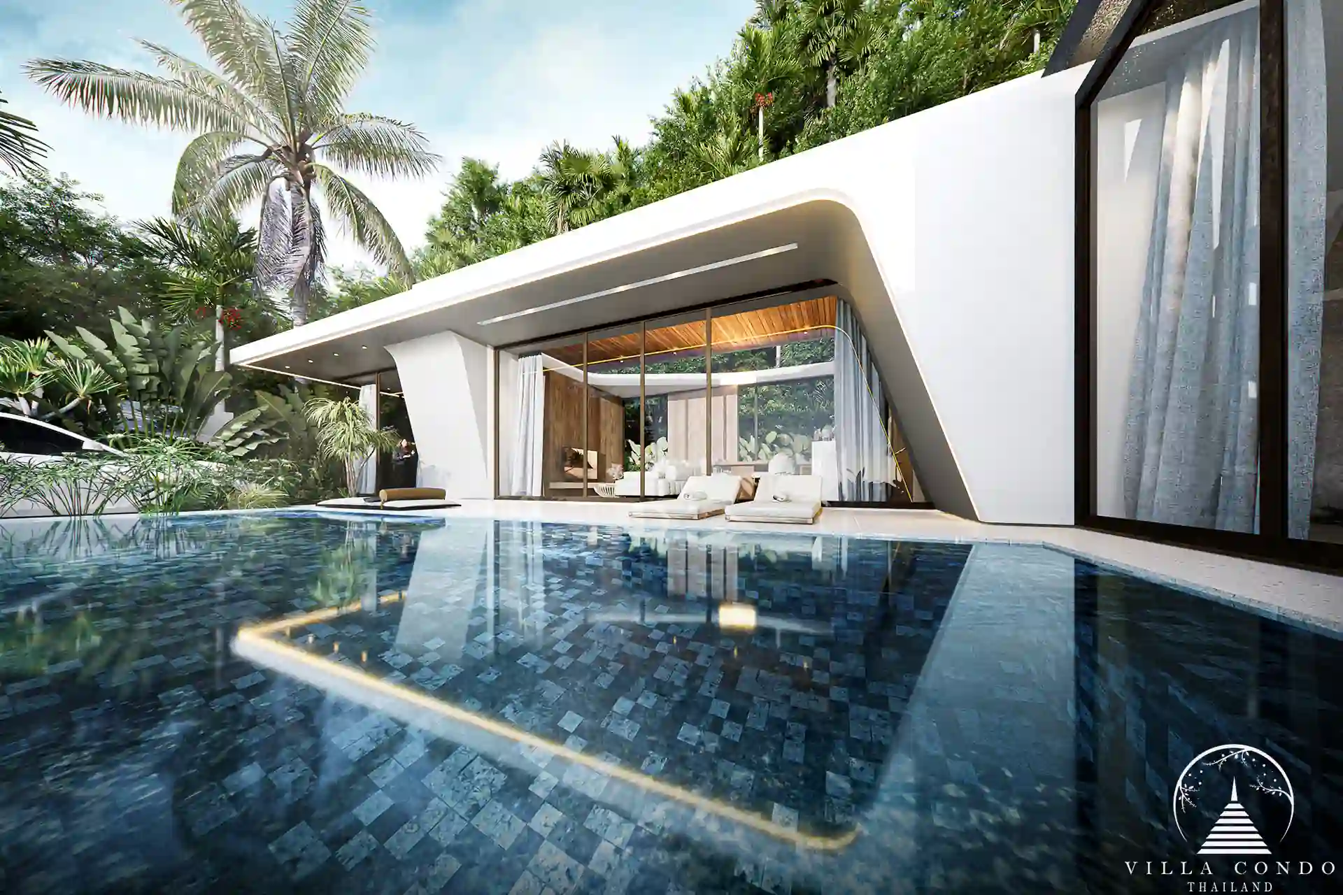 Aileen Villas Phase 6 Private pool with sunbed and tropical ambiance.