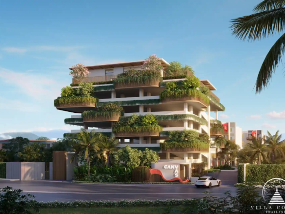 Entrance to CANVAS Cherng Talay condominium, featuring a modern and welcoming design.