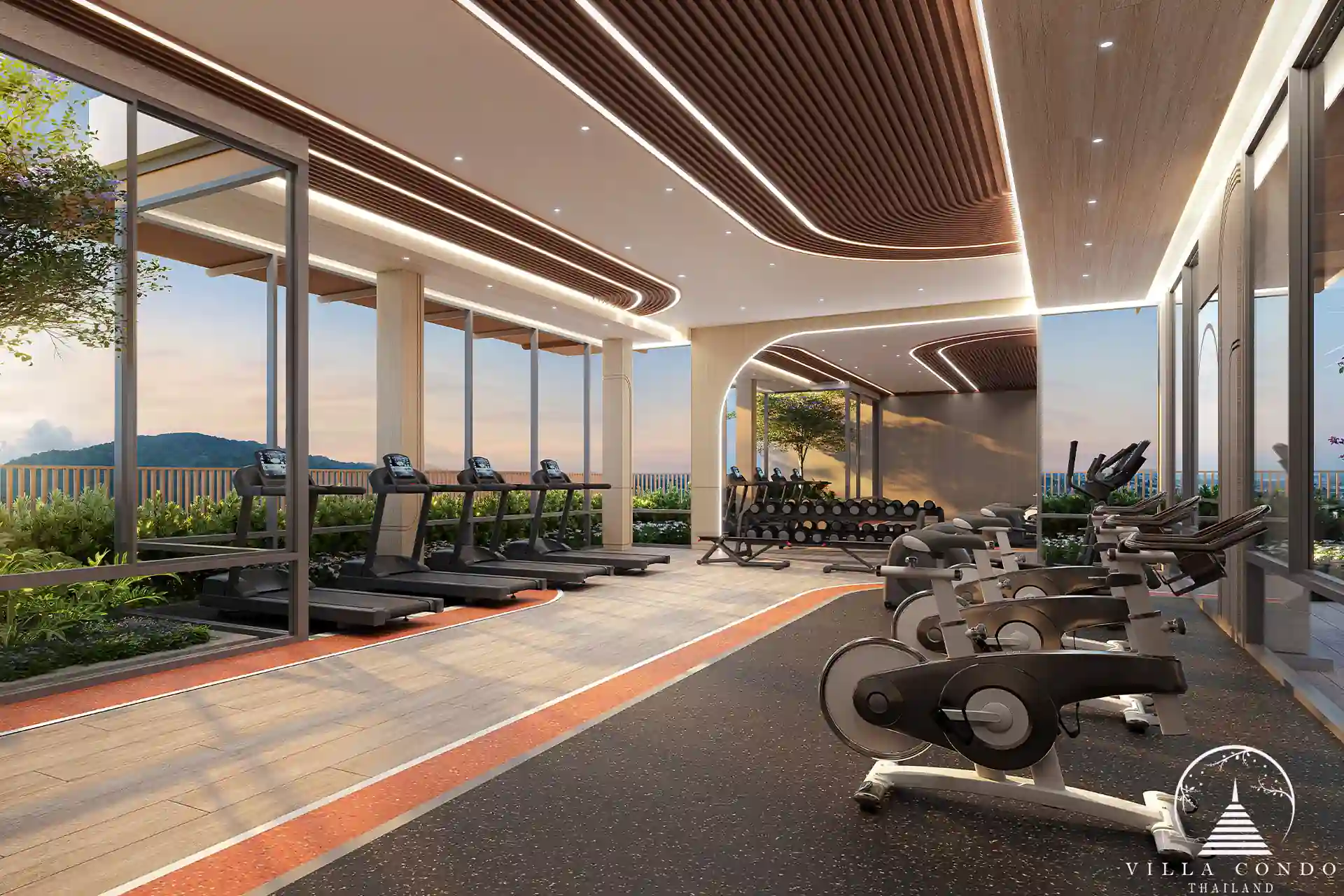 Fully equipped fitness center at CANVAS Cherng Talay, with a beach-inspired design.