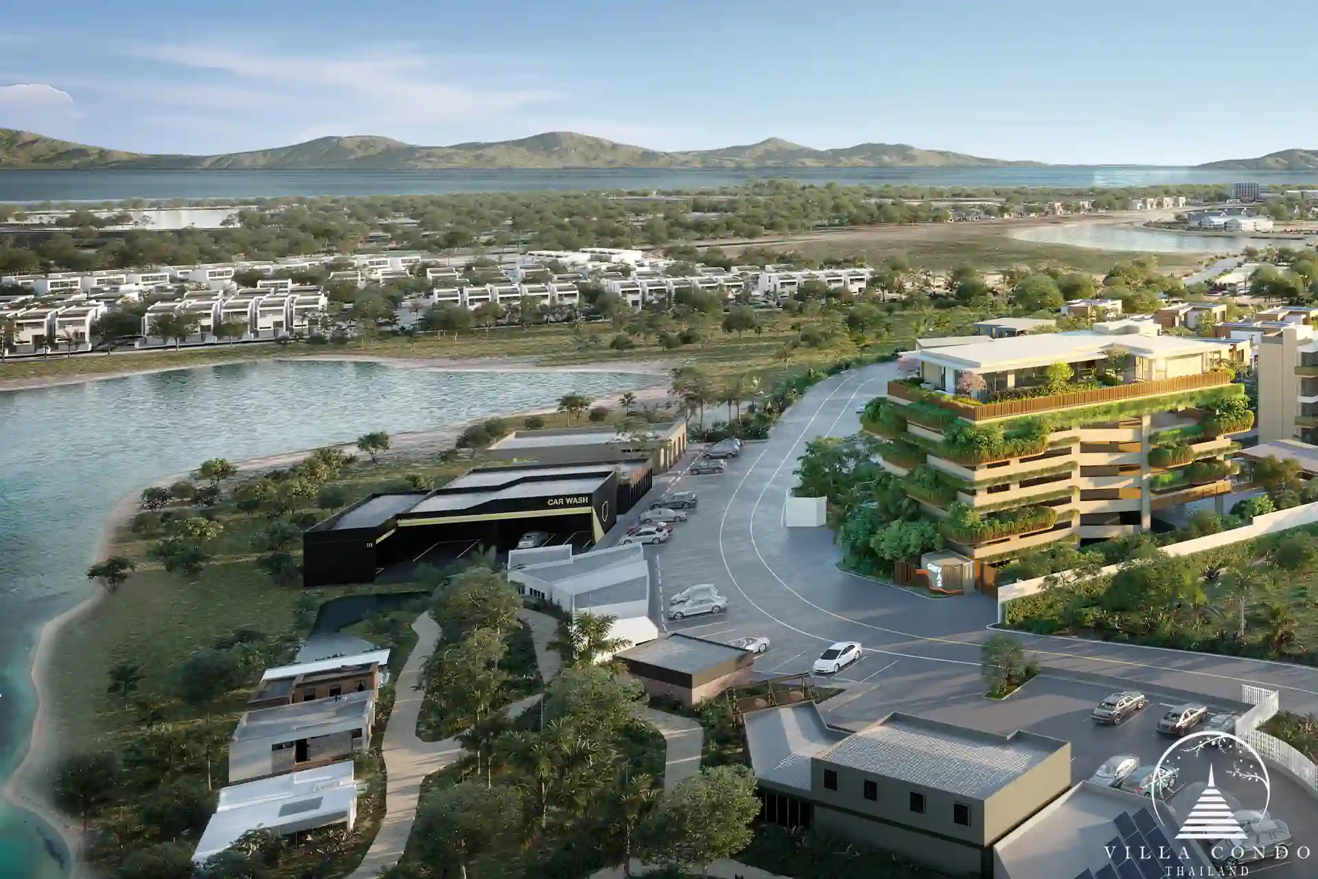 The vibrant surrounding area of CANVAS Cherng Talay, with access to shops, restaurants, and amenities.