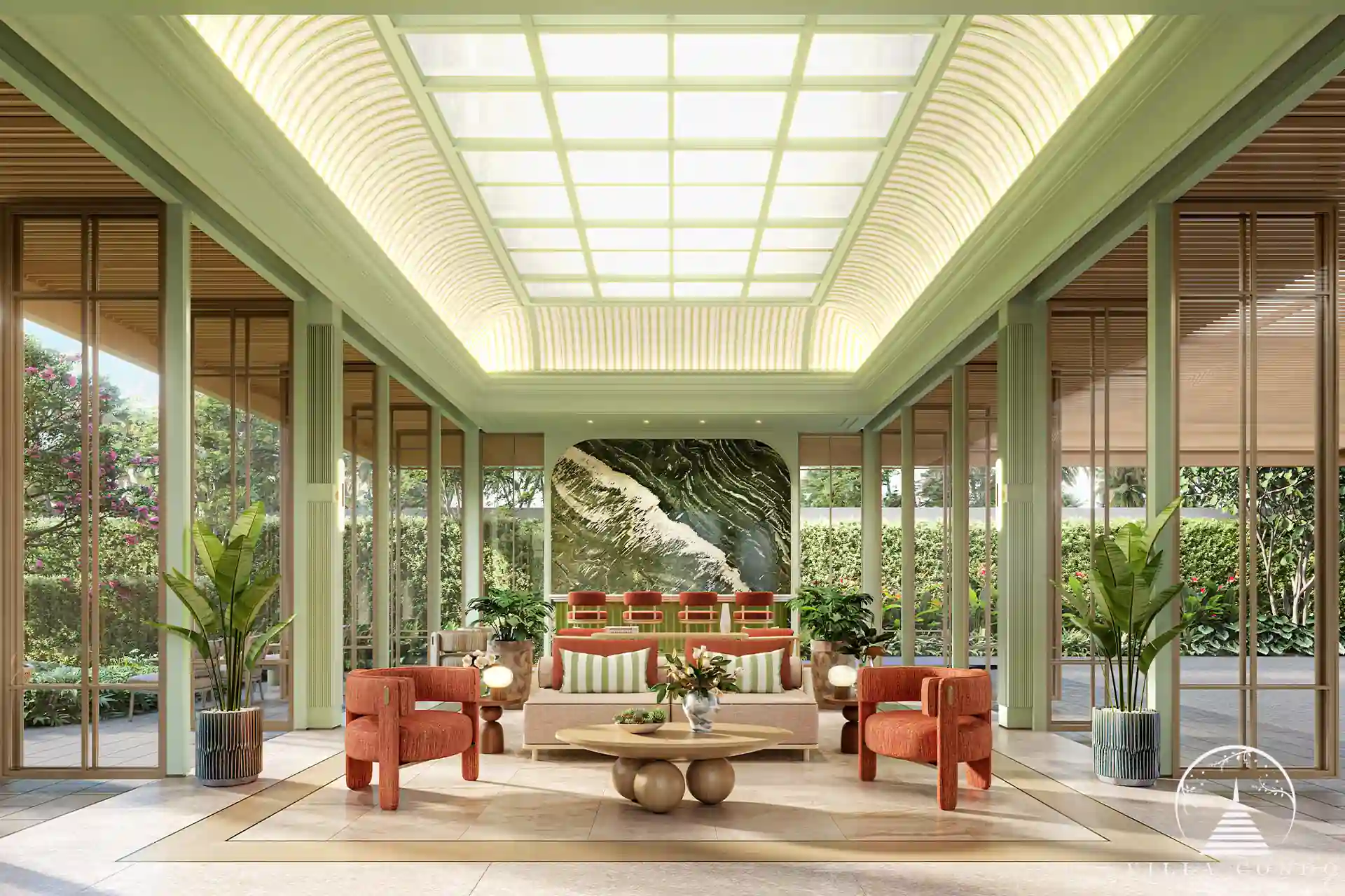 Interior of CANVAS Cherng Talay, featuring a spacious and modern living area with elegant furnishings.