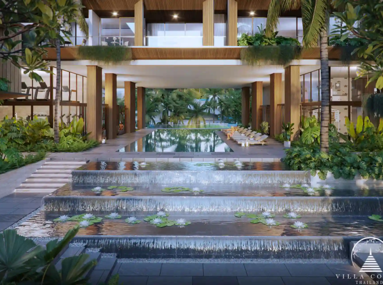 Club house at Gardens of Eden near the lagoon with relaxing lounge areas.