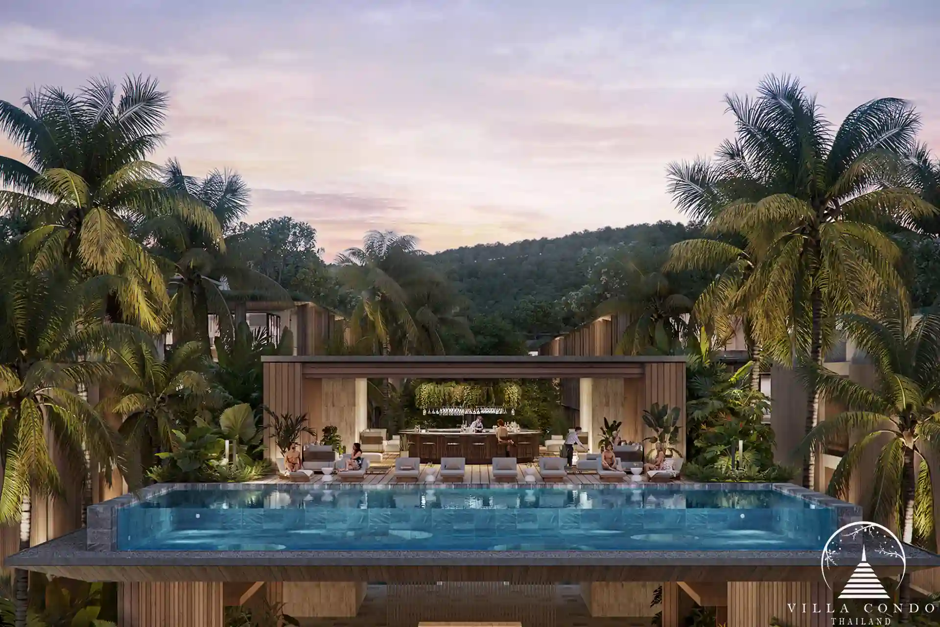 Club house at Gardens of Eden near the lagoon with relaxing lounge areas.