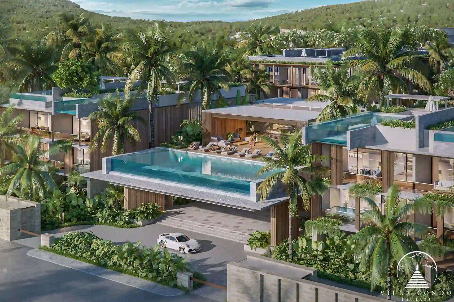 Club house at Gardens of Eden near the lagoon with relaxing lounge areas.