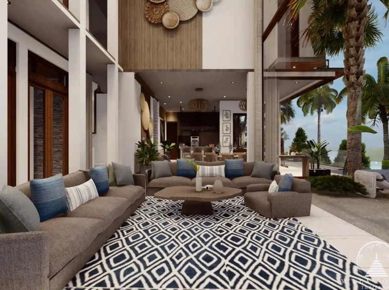 Spacious living area at Narana Villa Phuket with floor-to-ceiling windows.