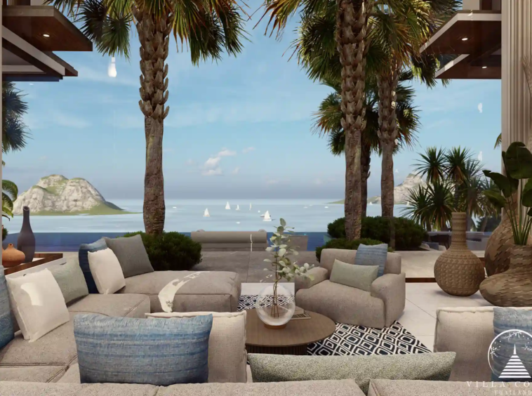 Outdoor living area at Narana Villa Phuket with poolside views.