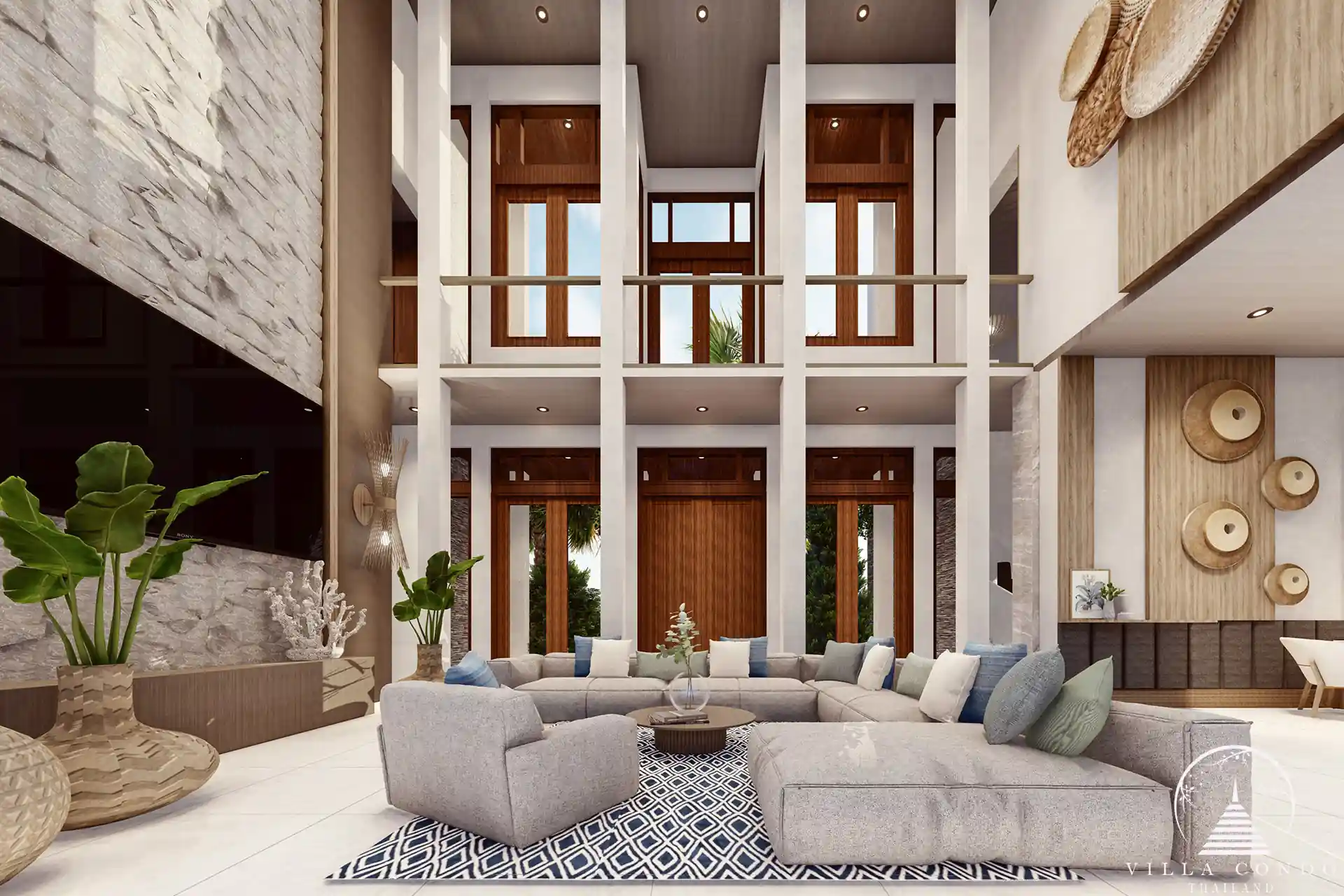 Spacious living area at Narana Villa Phuket with floor-to-ceiling windows.