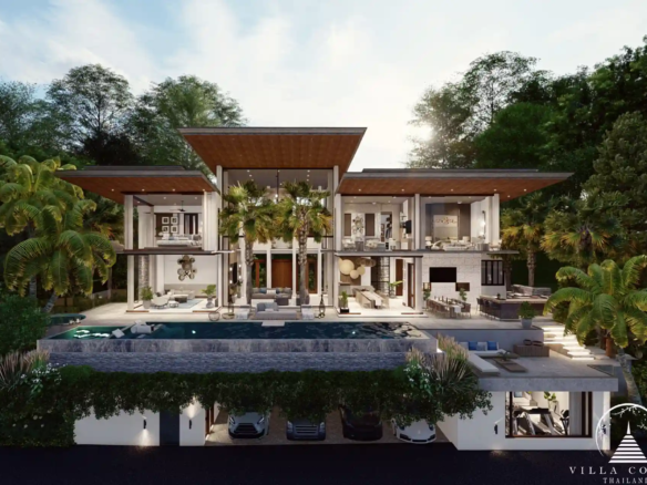 Back exterior of Narana Villa Phuket with oceanfront views.