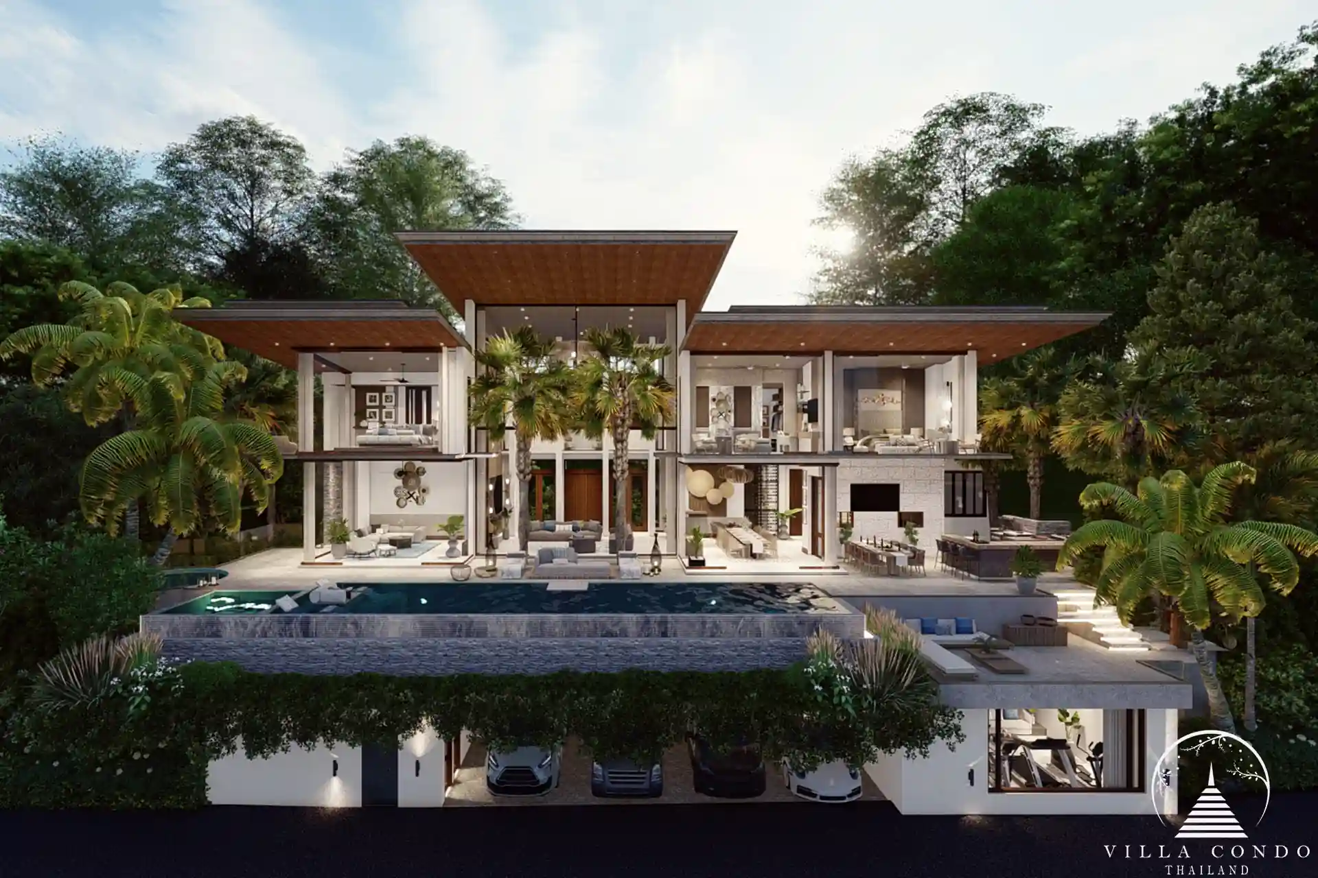 Back exterior of Narana Villa Phuket with oceanfront views.