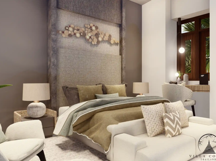 Luxurious bedroom at Narana Villa Phuket with ocean views.