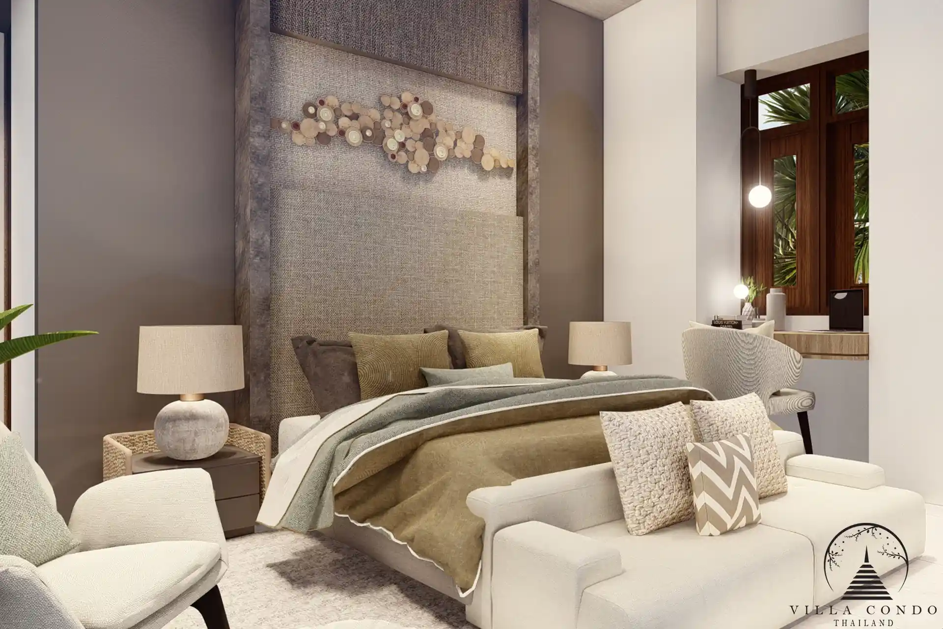 Luxurious bedroom at Narana Villa Phuket with ocean views.