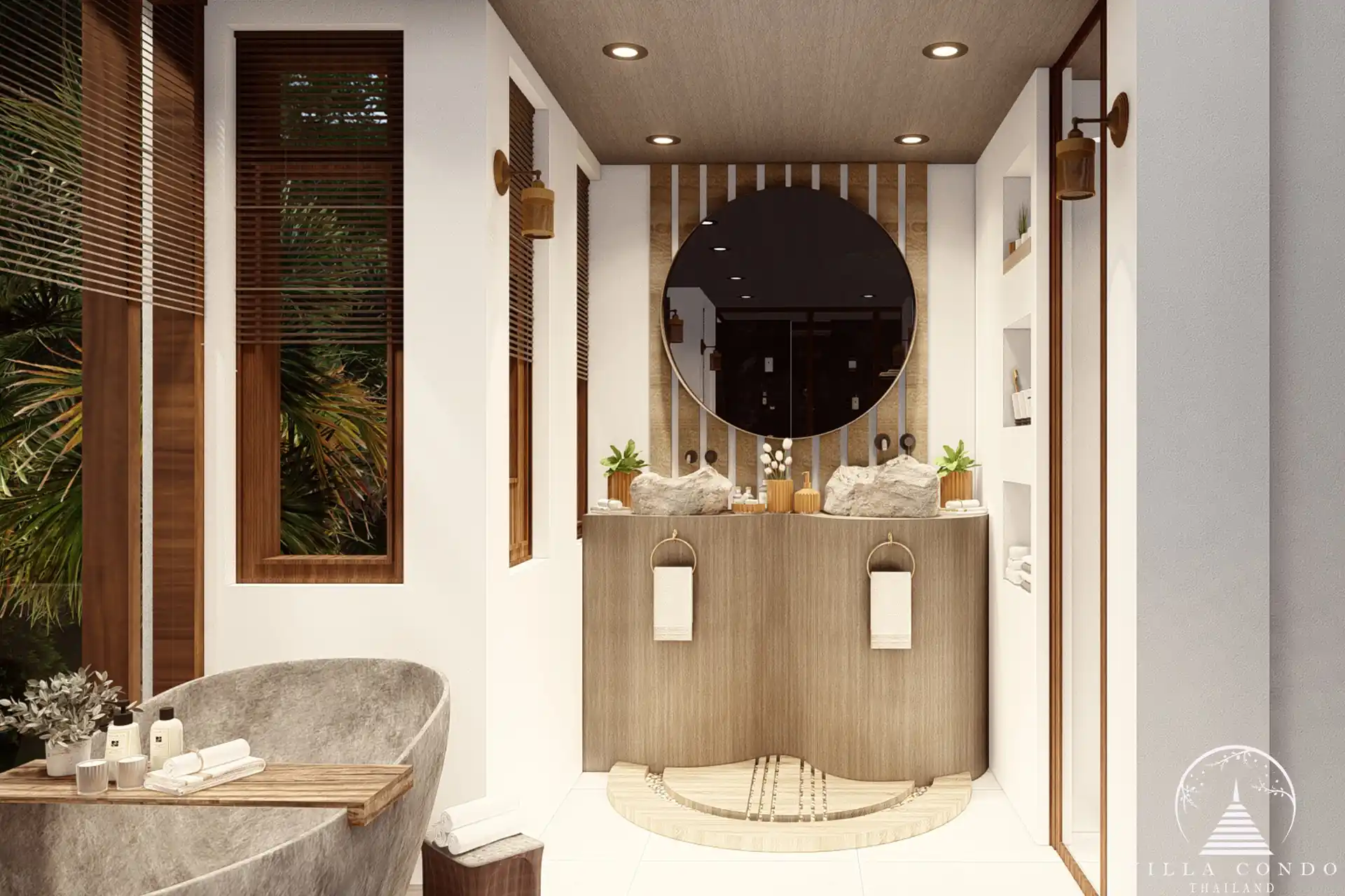 Elegant bathroom at Narana Villa Phuket with marble finishes.