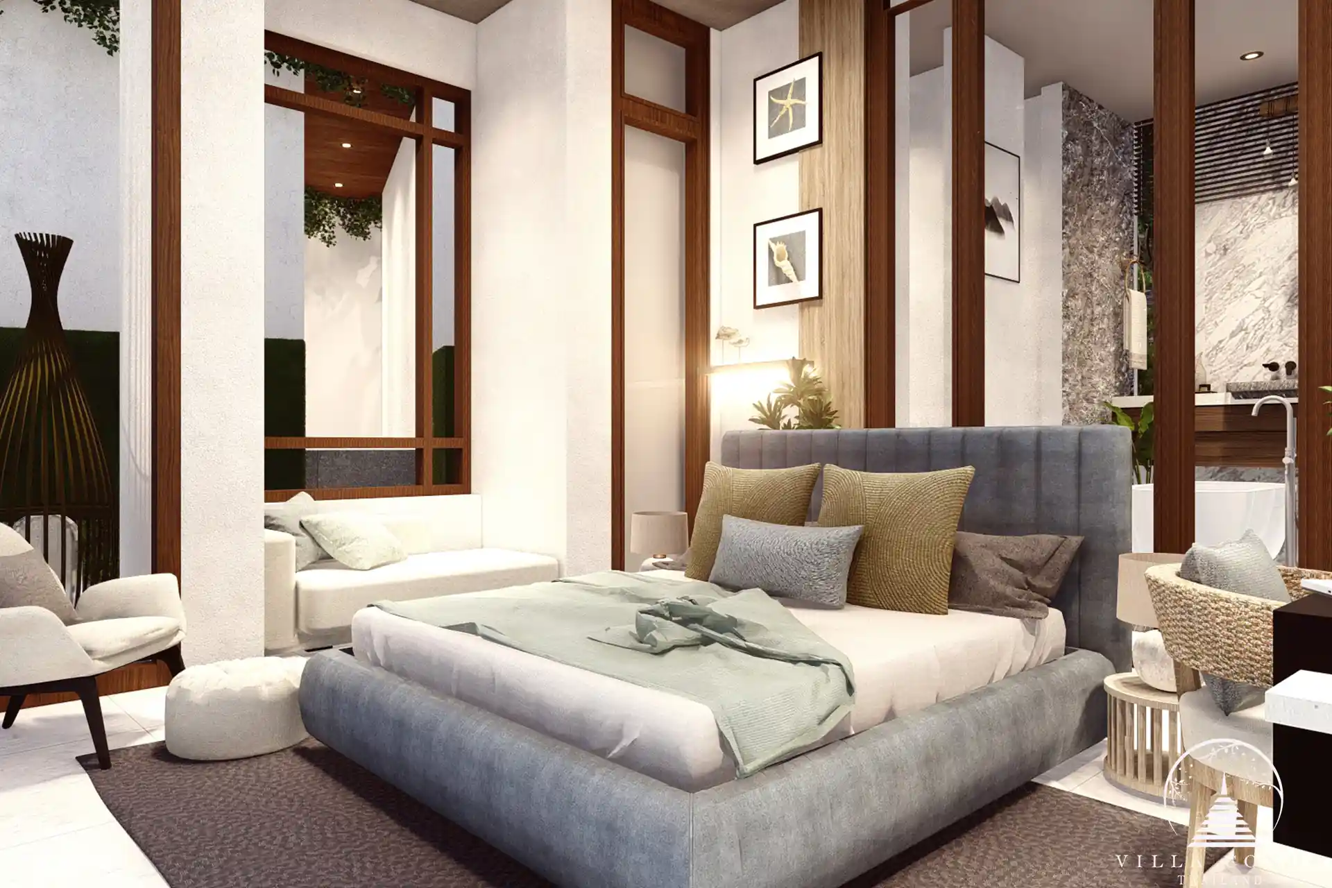 Luxurious bedroom at Narana Villa Phuket with ocean views.