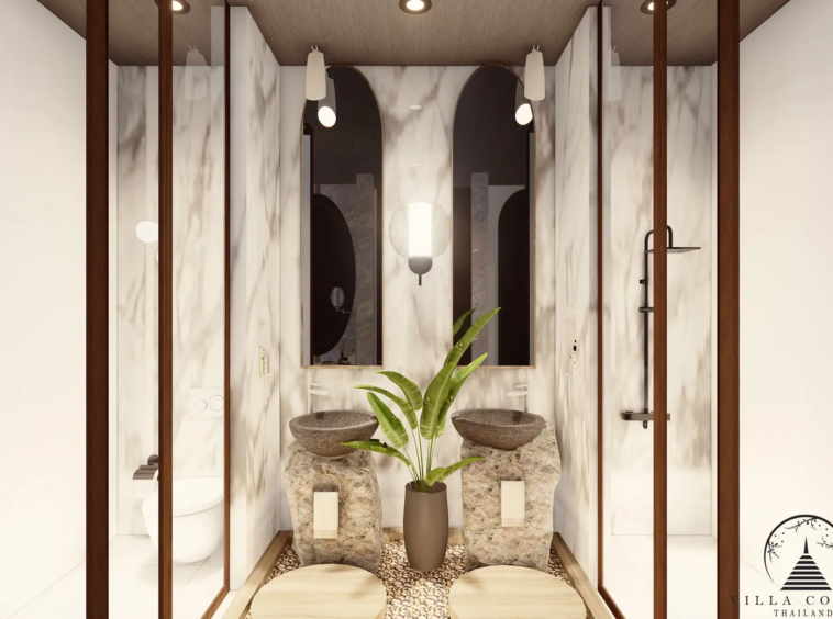 Elegant bathroom at Narana Villa Phuket with marble finishes.
