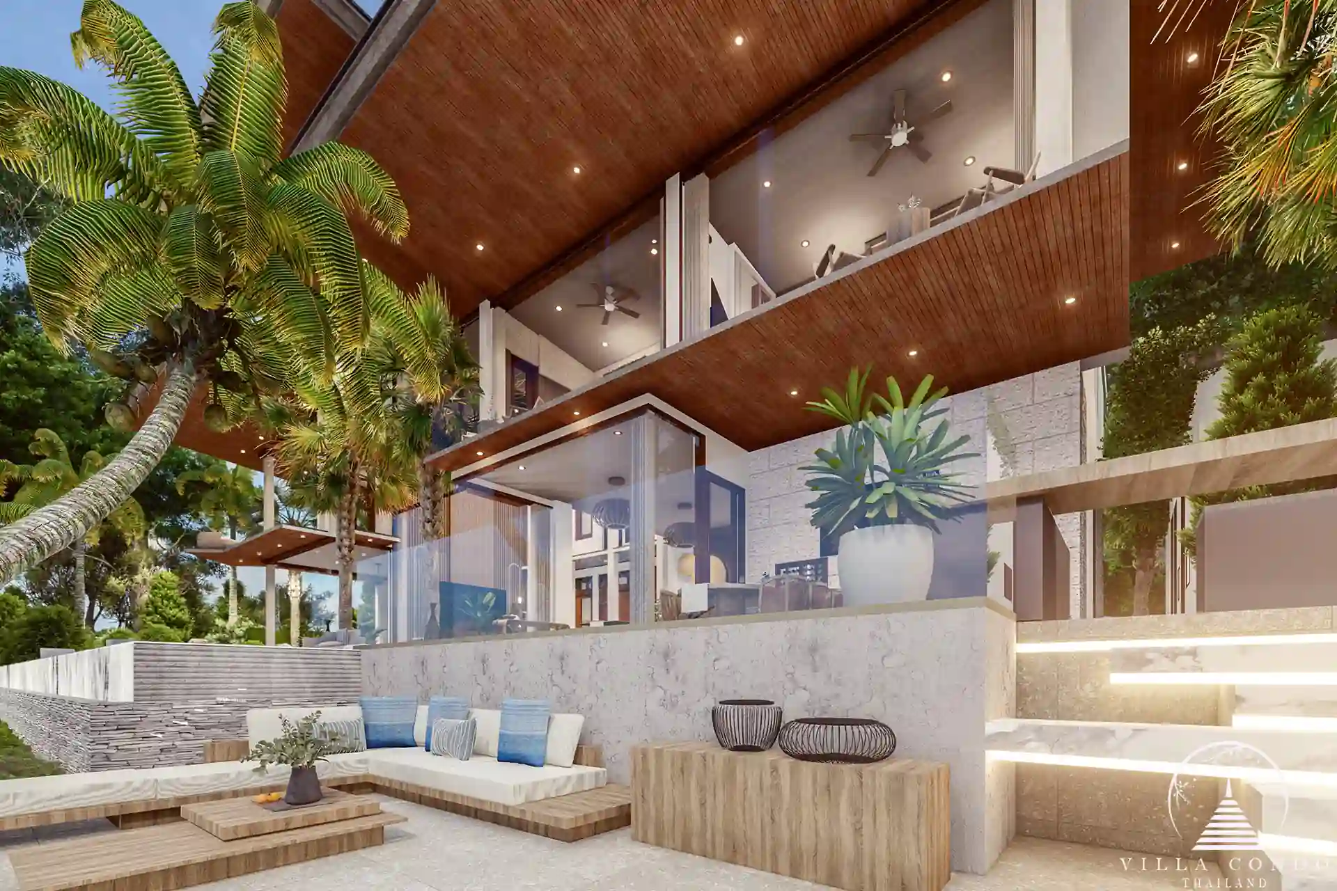 Outdoor living area at Narana Villa Phuket with poolside views.