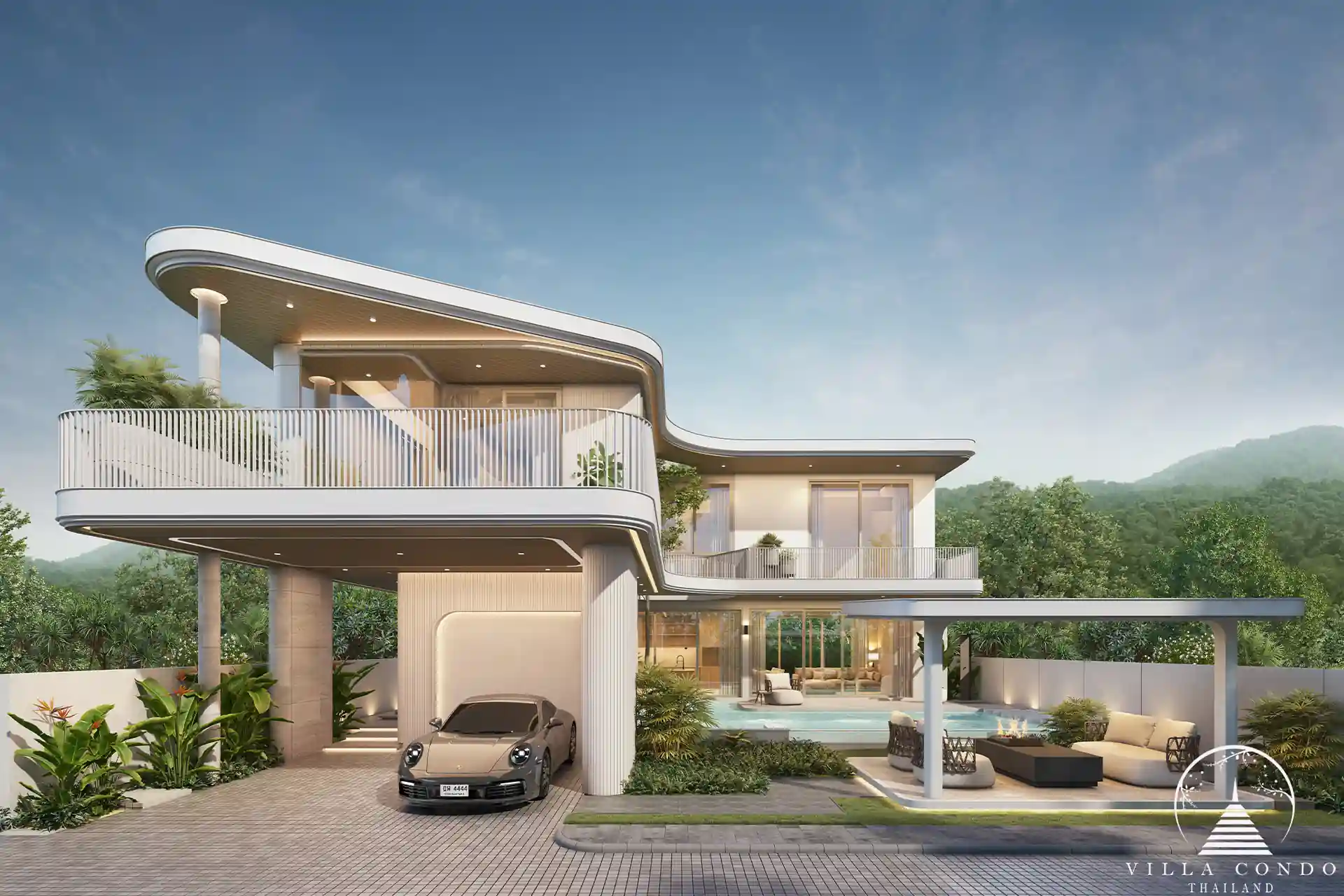 Front exterior view of Nature's Rest Villa Sai Yuan with modern architectural design.