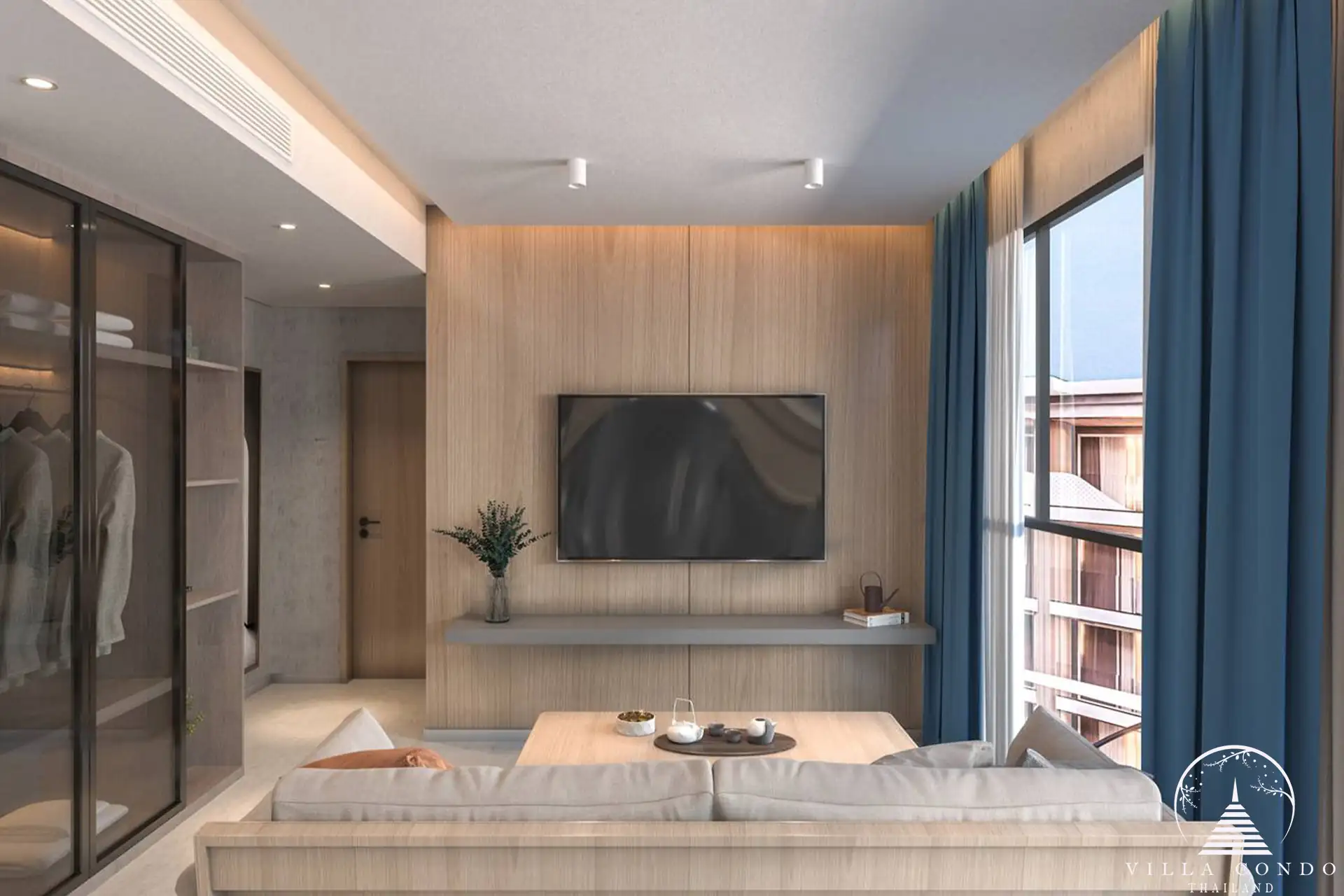 Sunshine Beach Beachfront Resort & Residences living area with open-plan design and stylish furnishings.