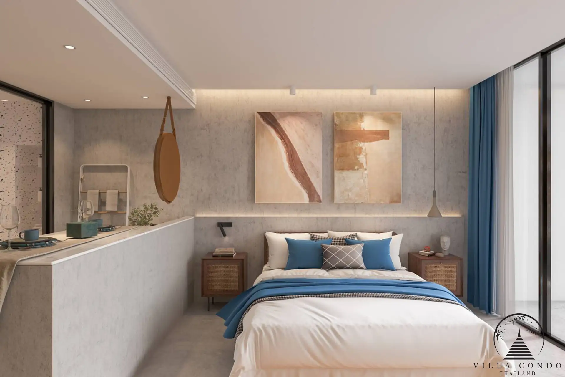 Sunshine Beach Beachfront Resort & Residences bedroom with ocean views and elegant decor.