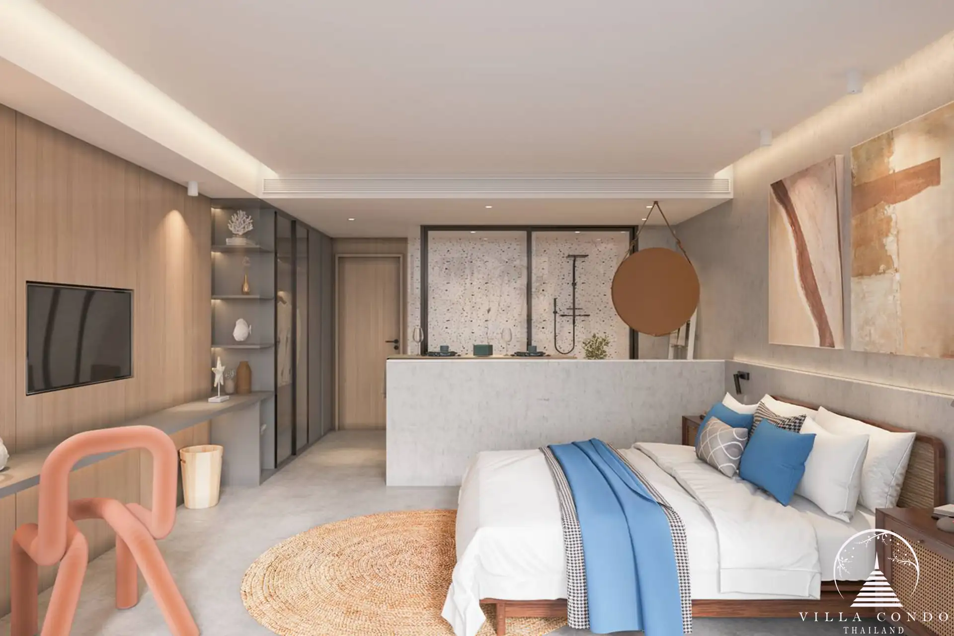 Sunshine Beach Beachfront Resort & Residences bedroom with ocean views and elegant decor.