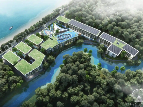 Bird's eye view of Sunshine Beach Beachfront Resort & Residences and its surroundings.