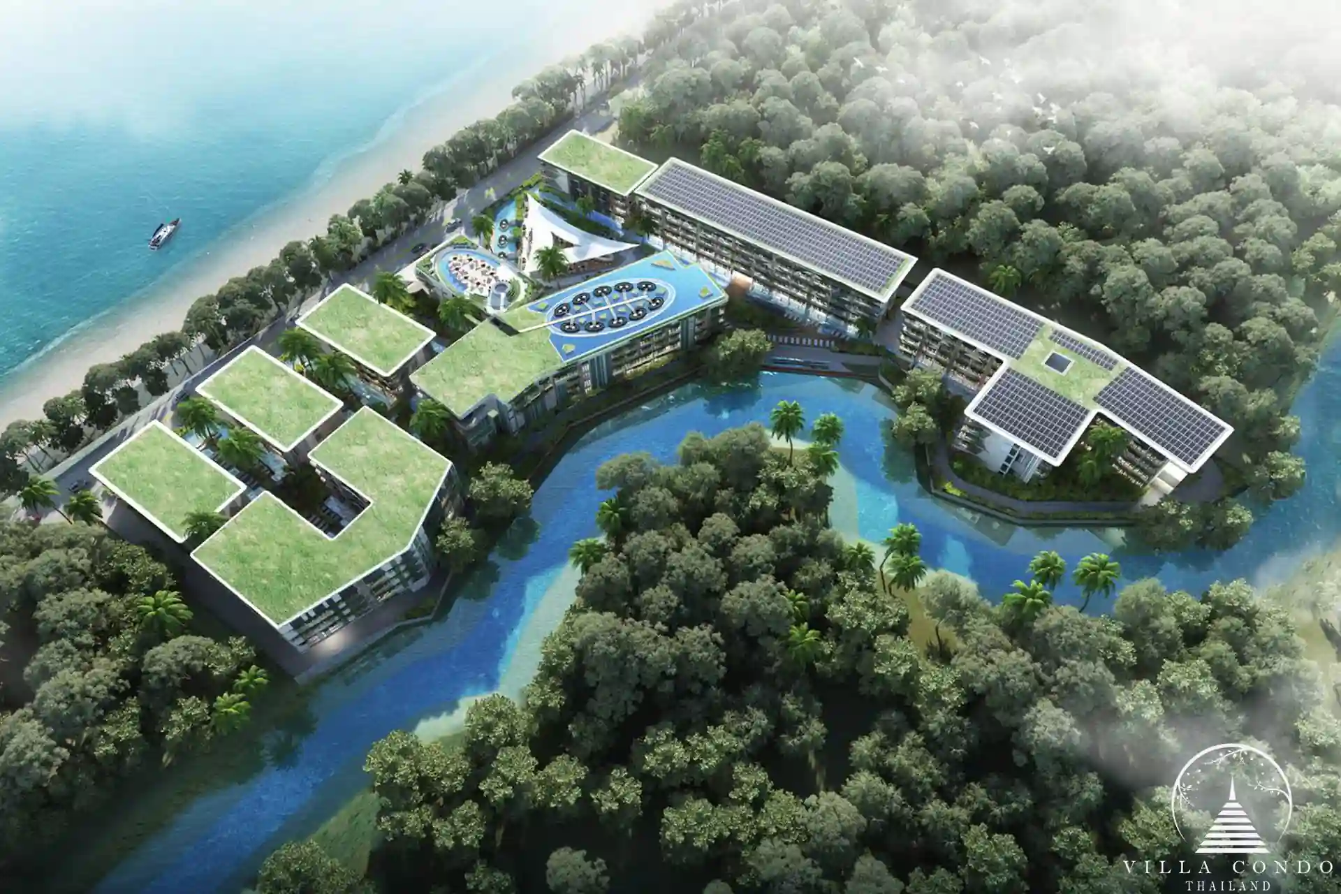 Bird's eye view of Sunshine Beach Beachfront Resort & Residences and its surroundings.