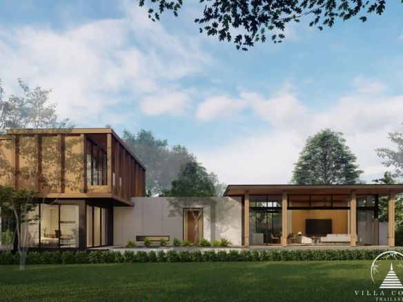 Front view of The Baya Villas showcasing modern architecture.