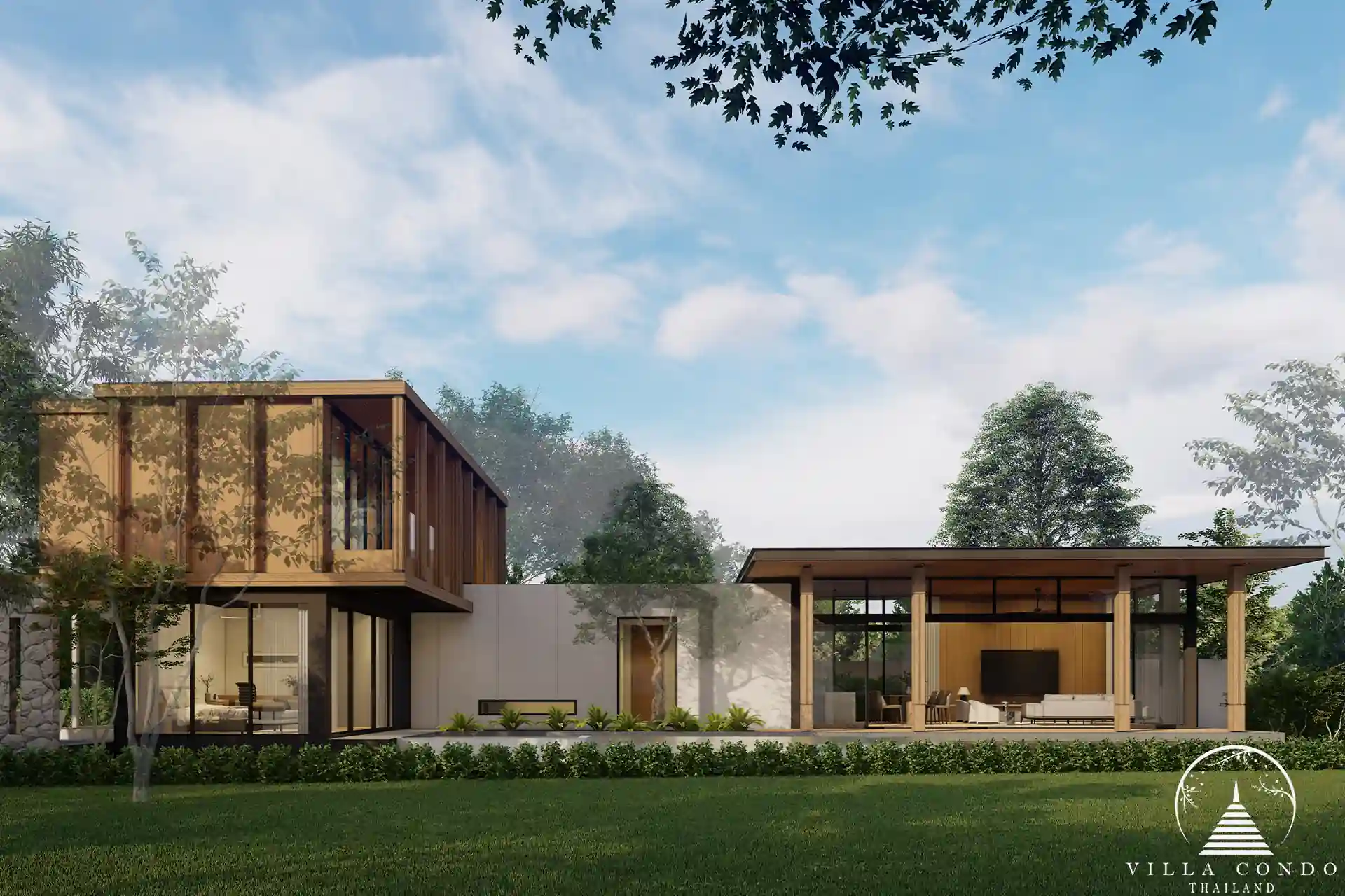 Front view of The Baya Villas showcasing modern architecture.