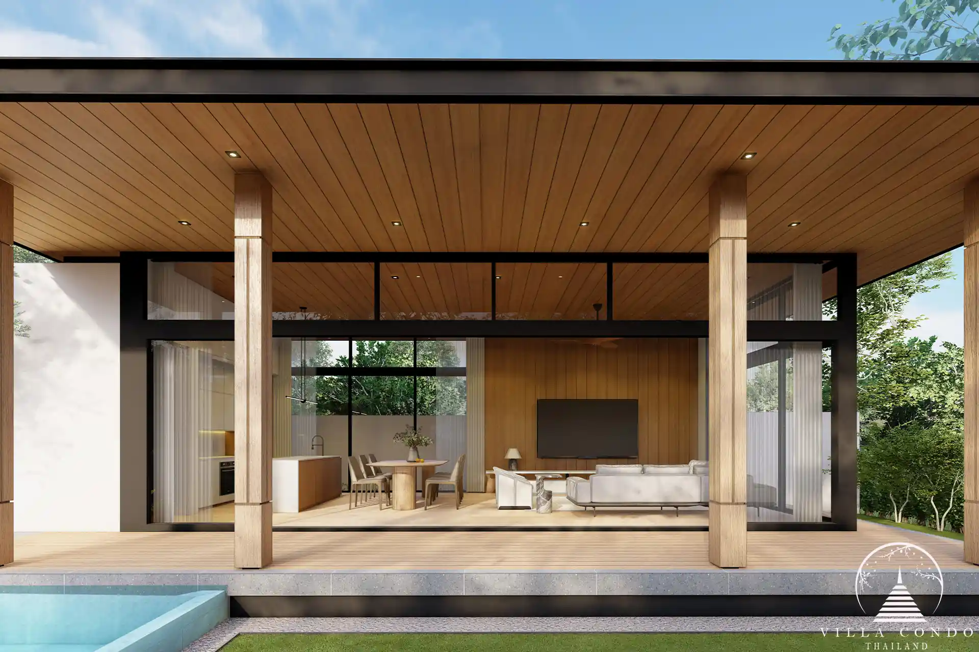 The outdoor area of The Baya Villas with a private pool and terrace.