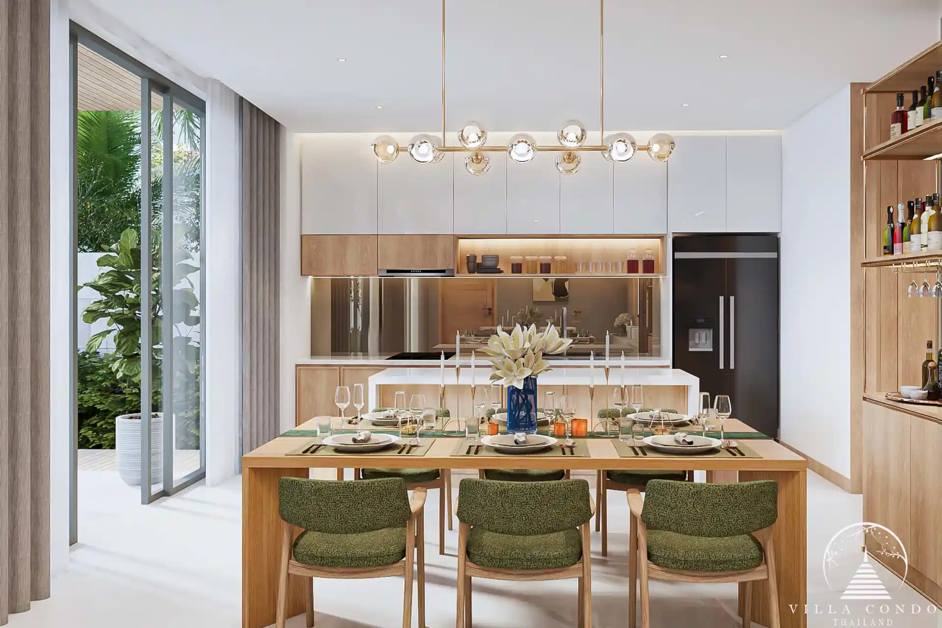 The Teak Phuket villa's luxurious interior with high ceilings and modern design