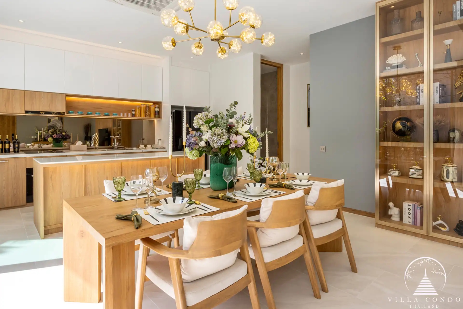 Modern dining area with elegant furnishings at The Teak Phuket