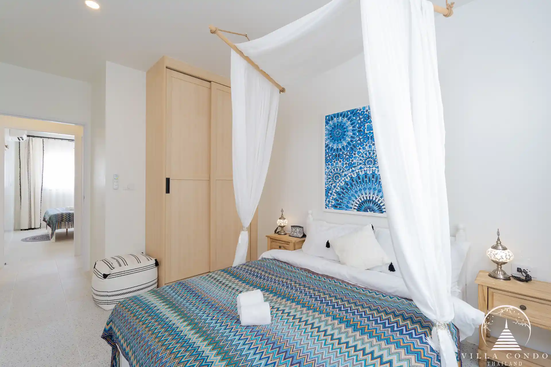 Master bedroom in Tyssen Yamu villa with Moroccan decor.