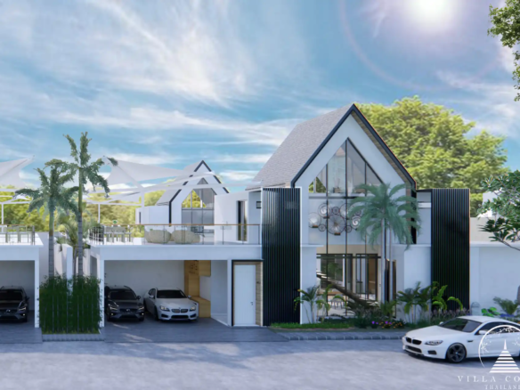 Exterior front view of Unique Villa Kata, showcasing its modern architecture and landscaped entrance.