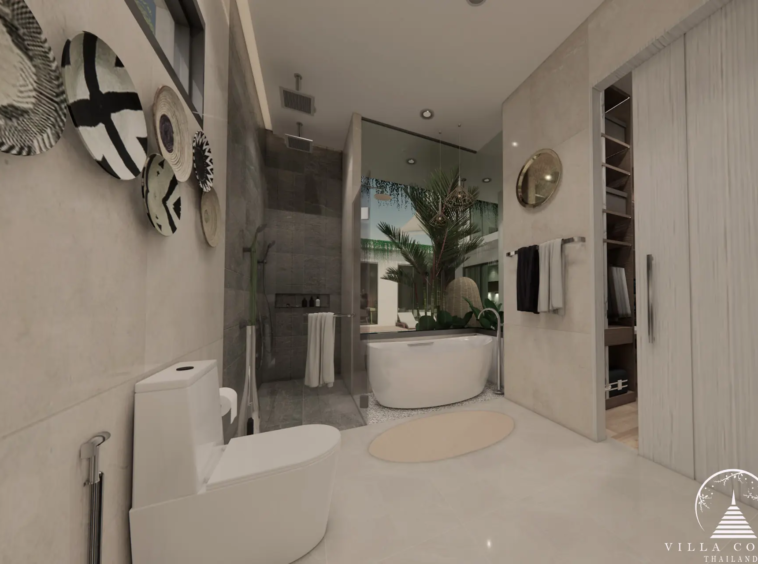 Luxurious master bathroom at Unique Villa Kata with a soaking tub.