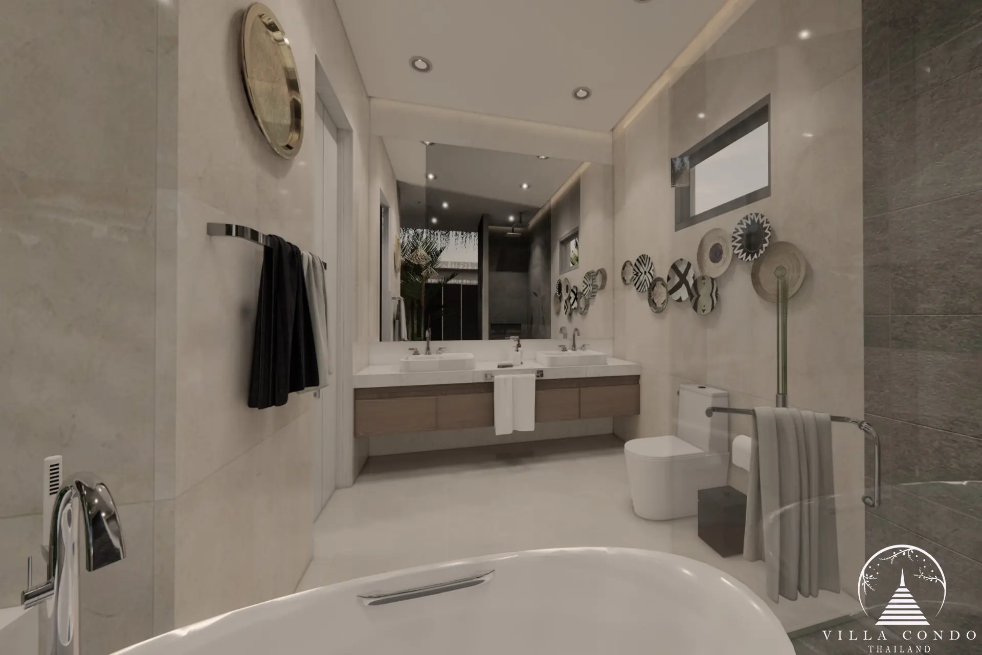 Elegant bathroom with a bathtub at Unique Villa Kata.