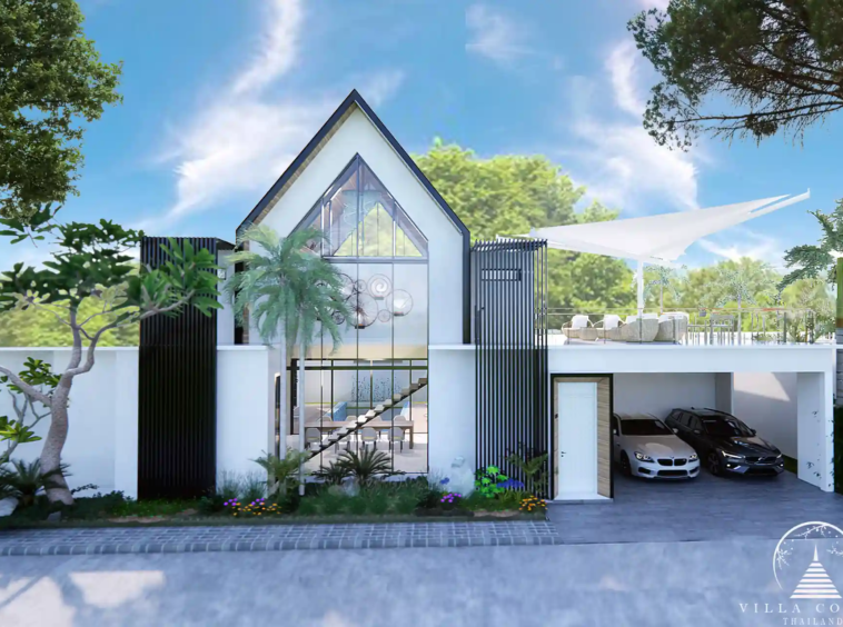 Exterior view of Unique Villa Kata with lush garden and modern architecture.