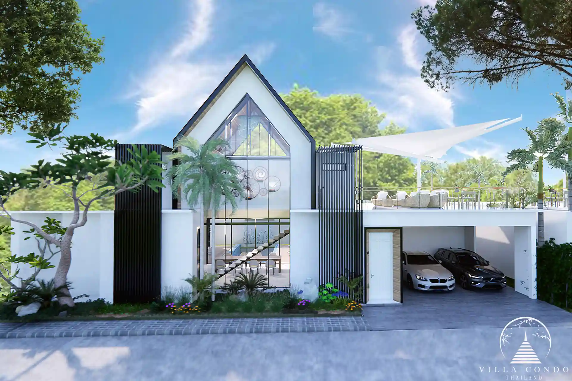 Exterior view of Unique Villa Kata with lush garden and modern architecture.