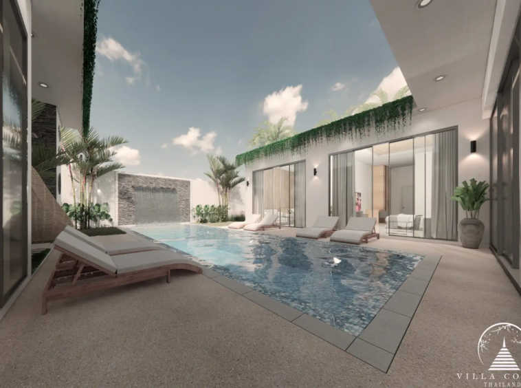 Private swimming pool surrounded by tropical greenery at Unique Villa Kata.