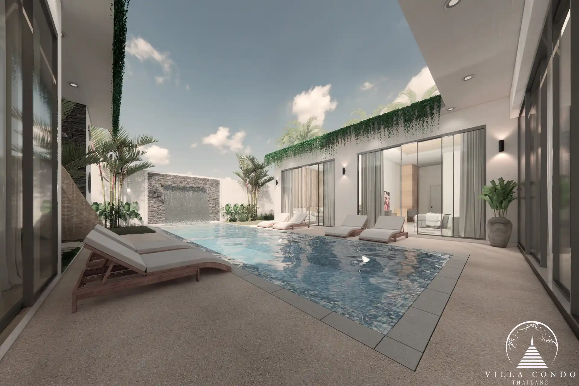 Private swimming pool surrounded by tropical greenery at Unique Villa Kata.