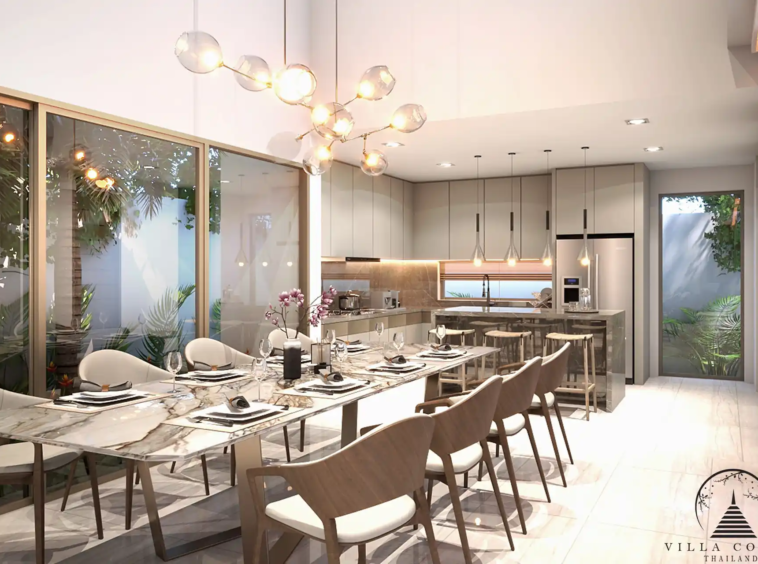 Elegant dining area at Vinzita Elite Residences with a modern table and stylish decor.
