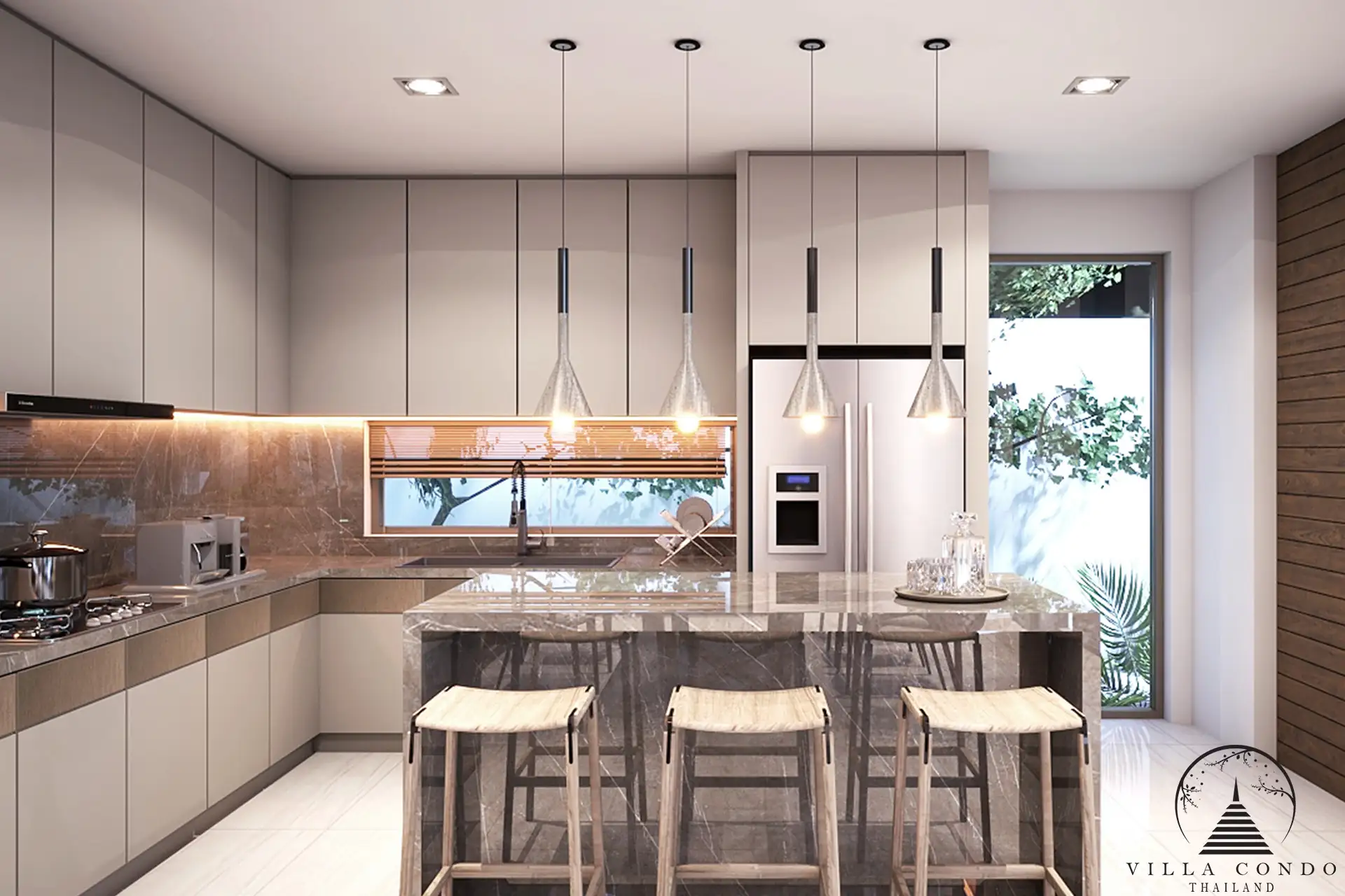 Modern kitchen with island in Vinzita Elite Residences.