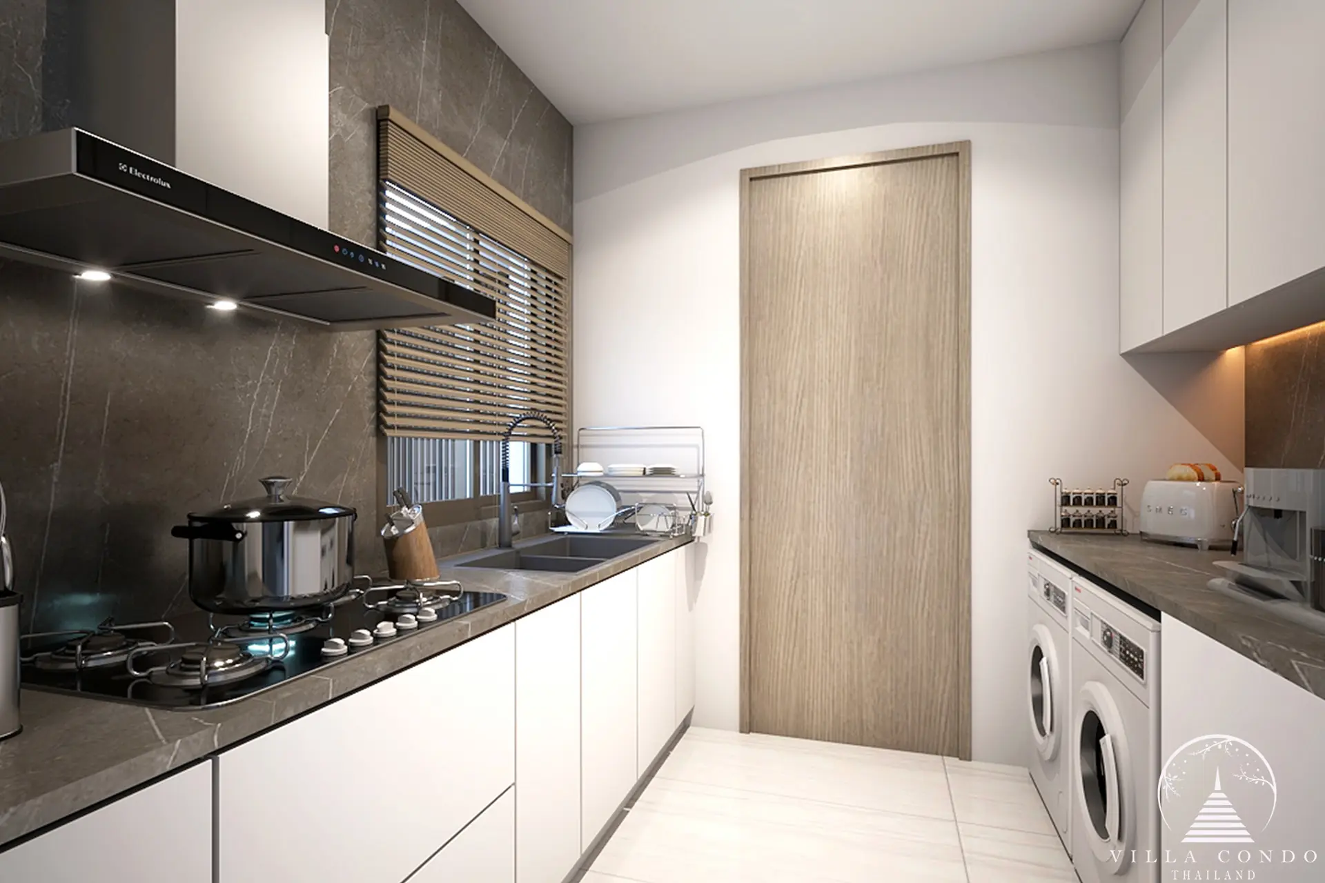 Well-equipped wet kitchen at Vinzita Elite Residences for practical cooking.