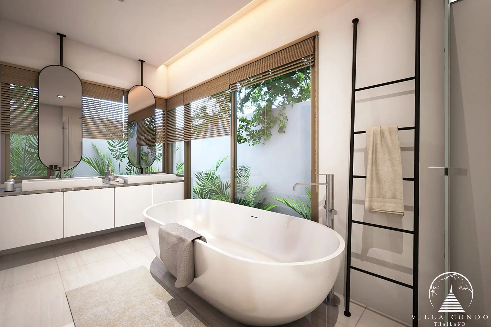 Elegant master bathroom at Vinzita Elite Residences with modern fixtures and a large bathtub.