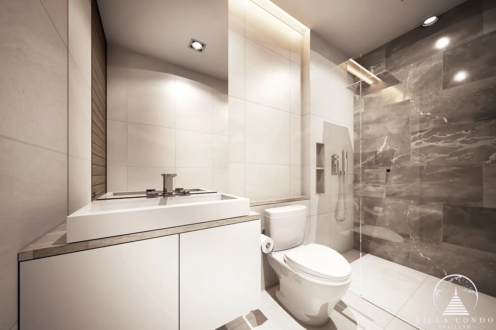 Elegant bathroom in Vinzita Elite Residences with modern fittings.