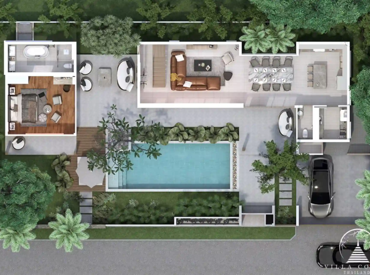 Aerial view of Vinzita Elite Residences with its modern villas and surrounding greenery.