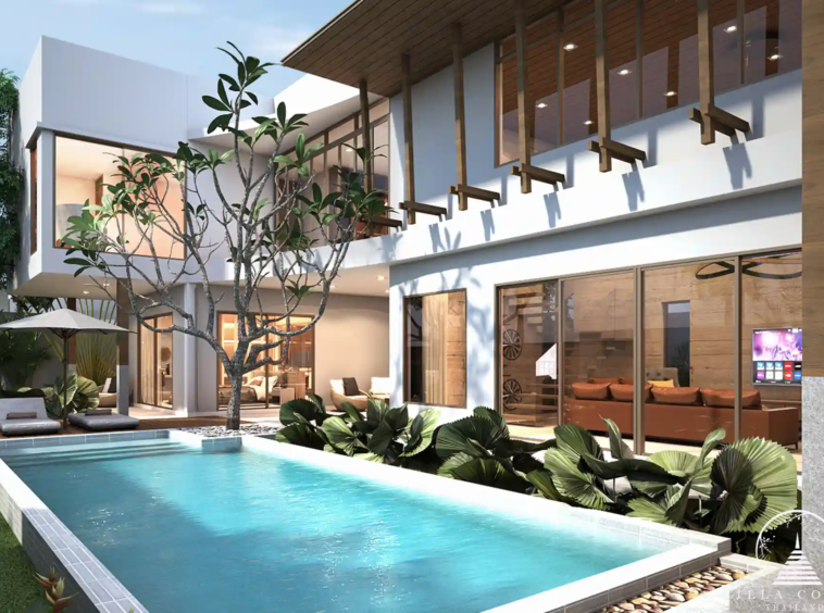 Private pool with sunbeds at Vinzita Elite Residences.