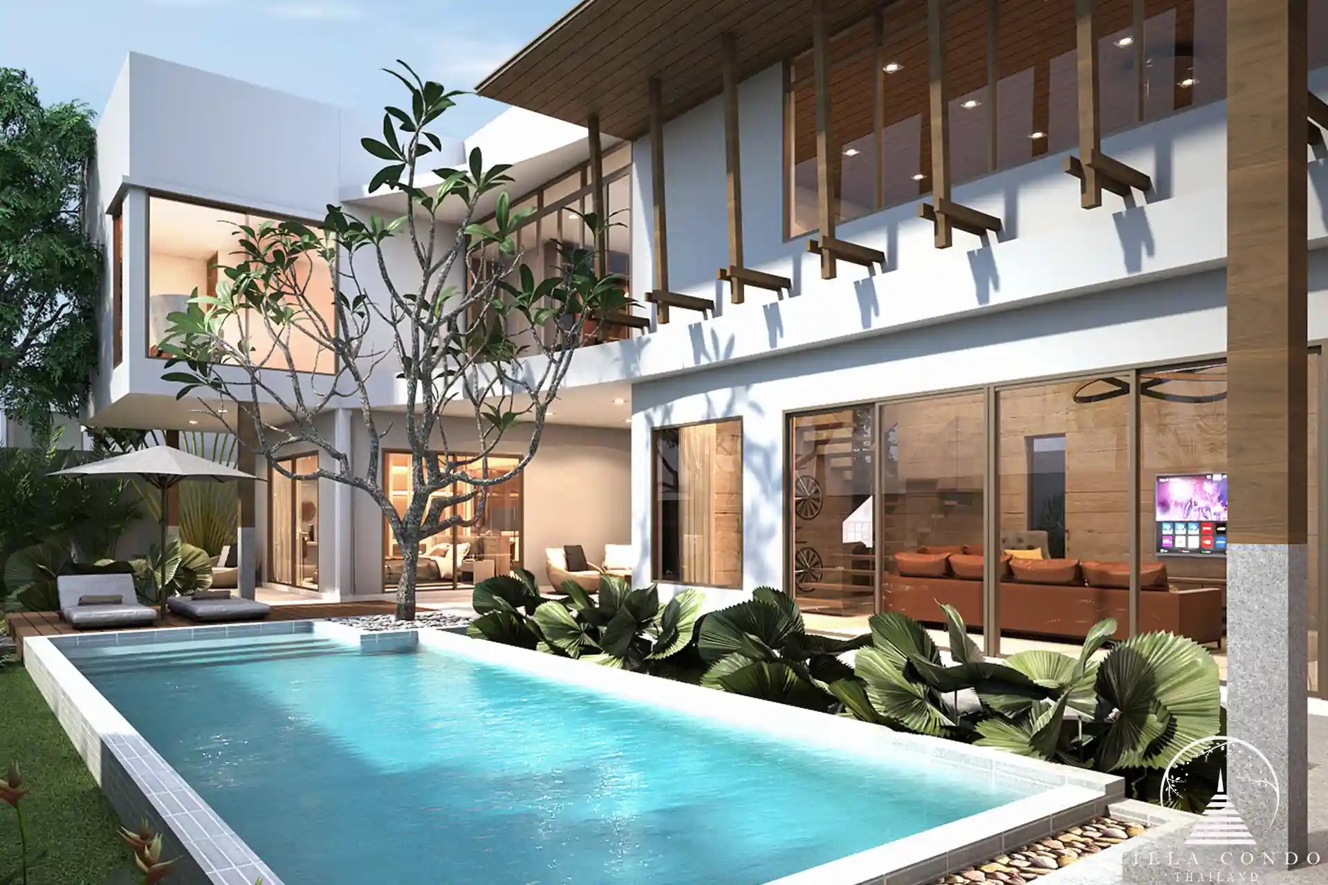 Private pool with sunbeds at Vinzita Elite Residences.
