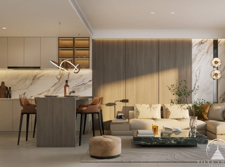 Modern interior of Ayana Heights Seaview Residence living space.