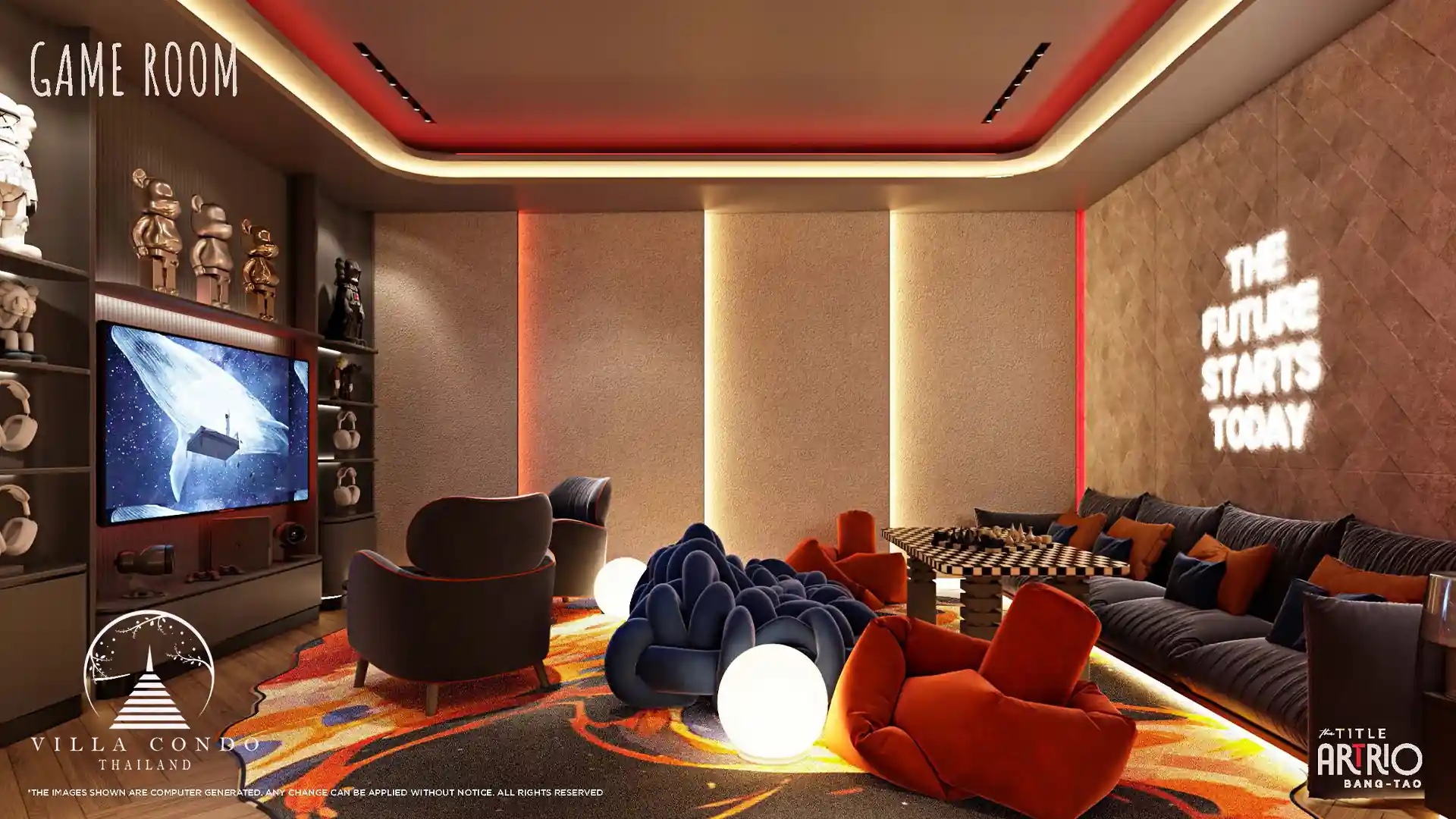 The fun and vibrant game room at The Title Artrio Bangtao.