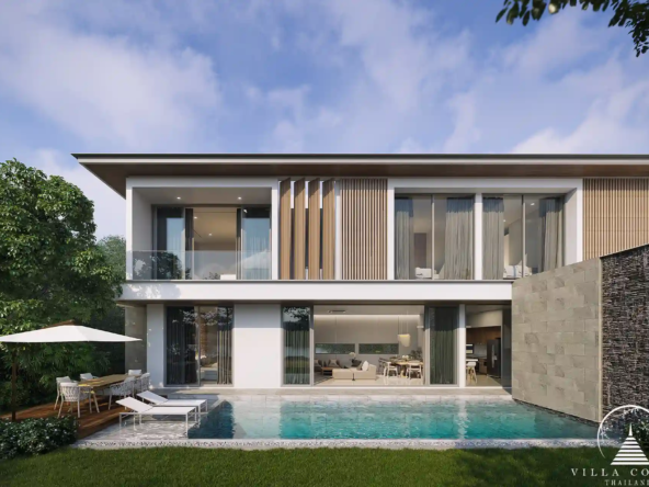 Bliss Hideaway exterior front view showcasing modern design and lush gardens.