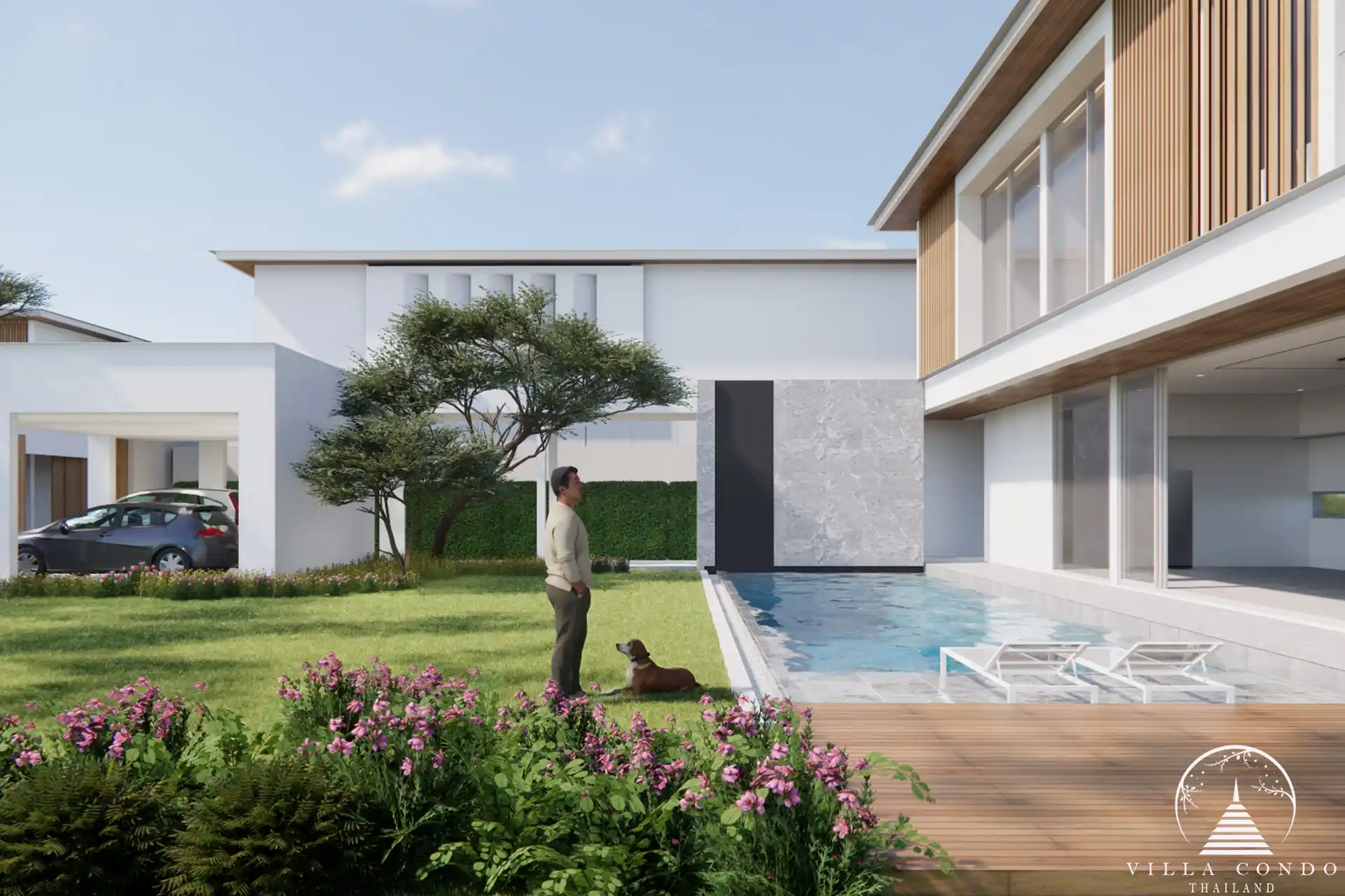 Bliss Hideaway lush garden area with tropical landscaping.
